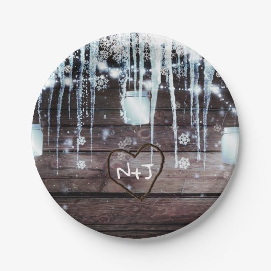 ウッドバ素朴レル&ライトウィンターバ結婚ン ペーパープレート (正面)