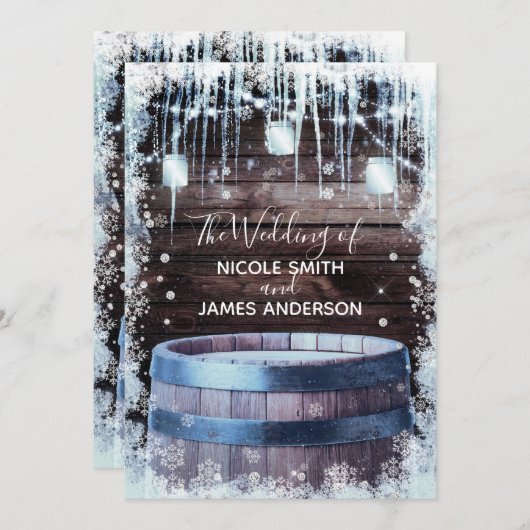 ウッドバ素朴レル&ライトウィンターバ結婚ン 招待状 (正面/裏面)