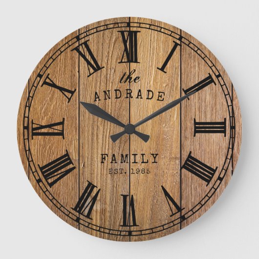 ウッドバ素朴ンファミリーネームファームハウスイヤーウッド ラージ壁時計 (正面)
