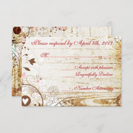 ウッドバ素朴ードケ結婚ージのRSCP披露宴カード 出欠カード (正面/裏面)