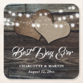 ウッドバ素朴ーラップのストリングラ結婚イト スクエアペーパーコースター (正面)