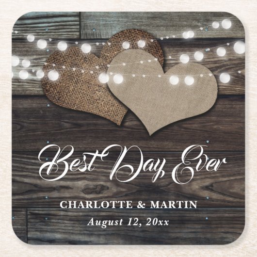 ウッドバ素朴ーラップのストリングラ結婚イト スクエアペーパーコースター (正面)