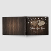 ウッドバ素朴ーラップハートストリングライト結婚ズ ゲストブック (全面)