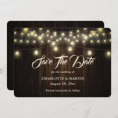 ウッドバ素朴ーラップハートストリングライト結婚ズ セーブザデート (正面/裏面)