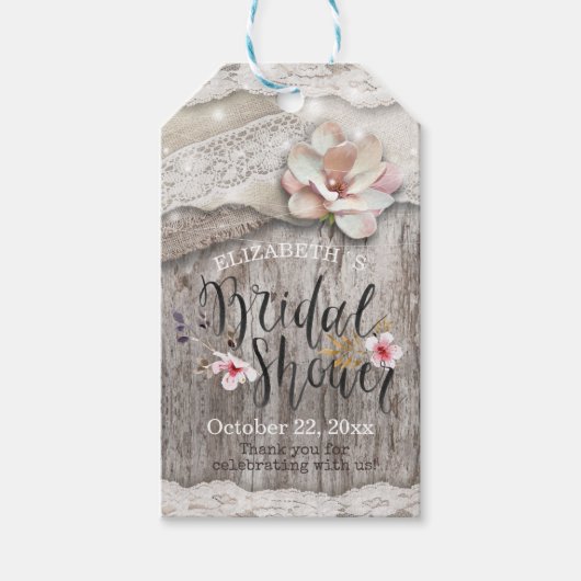 ウッドバ素朴ーラップレースひもライトブライダルシャワー ギフトタグ (正面)