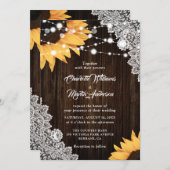 ウッドバ素朴ーラップレースサンフラワー結婚ズ 招待状 (正面/裏面)