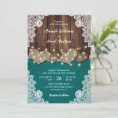 ウッドバ素朴ーラップレースティール(緑がかった色)結婚式招待状 招待状 (スタンド正面)