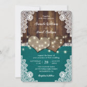 ウッドバ素朴ーラップレースティール（緑がかった色）結婚式招待状 招待状 (正面)
