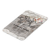 ウッドバ素朴ーラップレースバーンウェディングデートを保存 マグネット (左側)