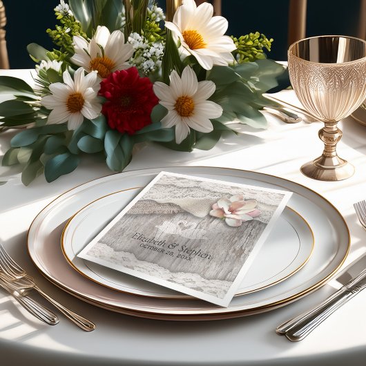 ウッドバ素朴ーラップレースフローラバーンウェディングシャワー スタンダードカクテルナプキン