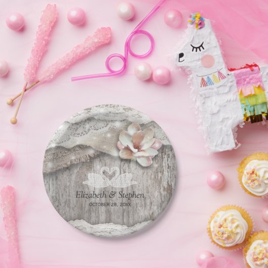 ウッドバ素朴ーラップレースフローラバーンウェディングシャワー ペーパープレート (パーティー)