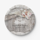 ウッドバ素朴ーラップレースフローラバーンウェディングシャワー ペーパープレート (正面)