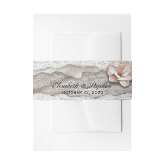 ウッドバ素朴ーラップレースフローラバーンウェディングシャワー 招待状ベリーバンド (正面例)