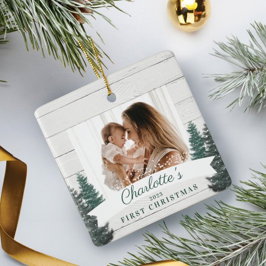 ウッドパイン素朴ツリーベビー初めてのクリスマス写真 セラミックオーナメント