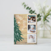ウッドパイン素朴ツリー写真コラージクリスマス シーズンポストカード (スタンド正面)