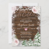 ウッドパステルピンクスノーフレークフローラベビーシャワー 招待状 (正面)