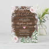 ウッドパステルピンクスノーフレークフローラベビーシャワー 招待状 (スタンド正面)