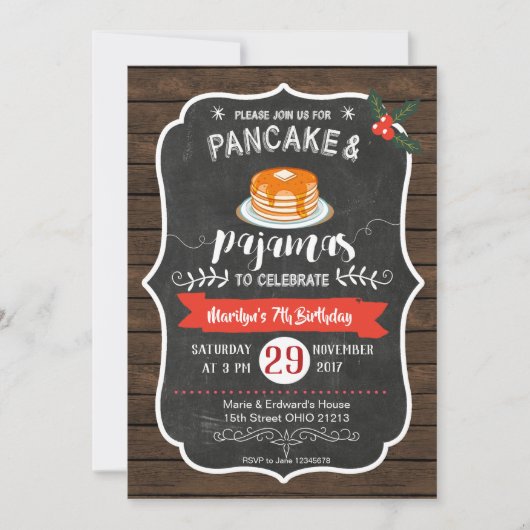 ウッドパンケーキアンドパジャマス誕生日招待状 招待状 (正面)