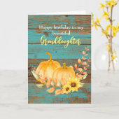 ウッドパンプキンサンフラワー秋誕生日孫娘 カード (黄色い花)