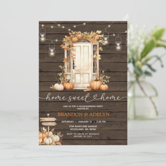 ウッドパンプキン引っ越し祝いパーティーパーティーホームスウィートホーム 招待状 (スタンド正面)
