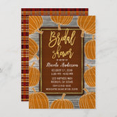ウッドパンプキ素朴ンス秋ゴールドフォイルブライダルシャワー 招待状 (正面/裏面)