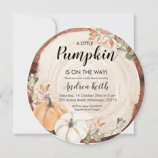 ウッドパンプキ素朴ンベビーシャワー招待状 招待状 (正面)