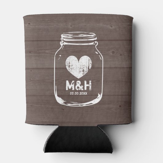 ウッドパーソナライズされたメイスン結婚ジャー缶クーラー 缶クーラー (裏面)