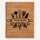 ウッドパーソナライズされた素朴ファミお気に入りのリレシピ ノートブック (正面)