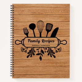 ウッドパーソナライズされた素朴ファミお気に入りのリレシピ ノートブック