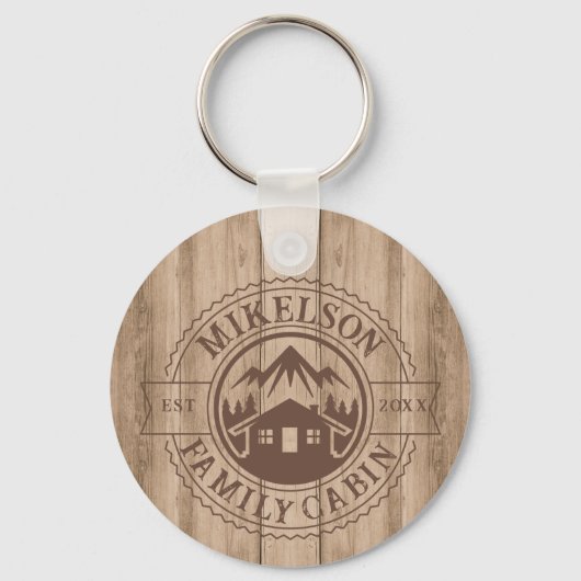 ウッドパーソナライズされた素朴ファミリーキャビン キーホルダー (正面)