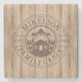 ウッドパーソナライズされた素朴ファミリーキャビン ストーンコースター (正面)
