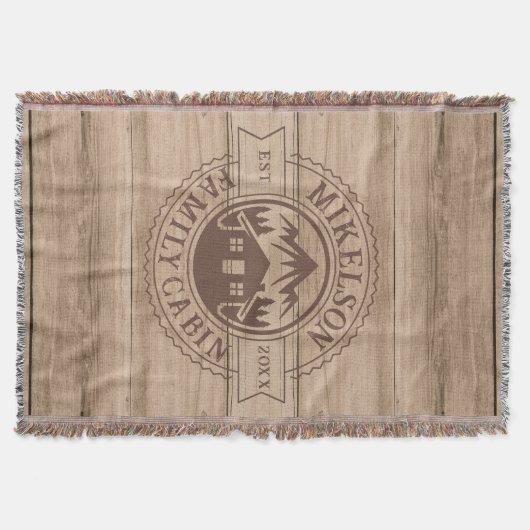 ウッドパーソナライズされた素朴ファミリーキャビン スローブランケット (正面)