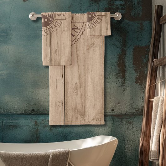 ウッドパーソナライズされた素朴ファミリーキャビン バスタオルセット