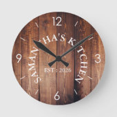 ウッドパーソナライズされた素朴ファームハウスキッチンラウンド ラウンド壁時計 (正面)