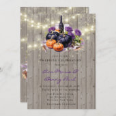 ウッドパープルカボチャがワイングラス結婚の 招待状 (正面/裏面)