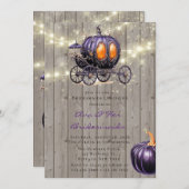 ウッドパープルカボチャのキャリッジ花嫁付きルンチョン 招待状 (正面/裏面)