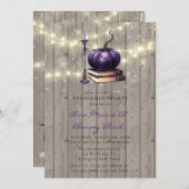 ウッドパープルカンプキンキャンドル婚約パーティ 招待状 (正面/裏面)