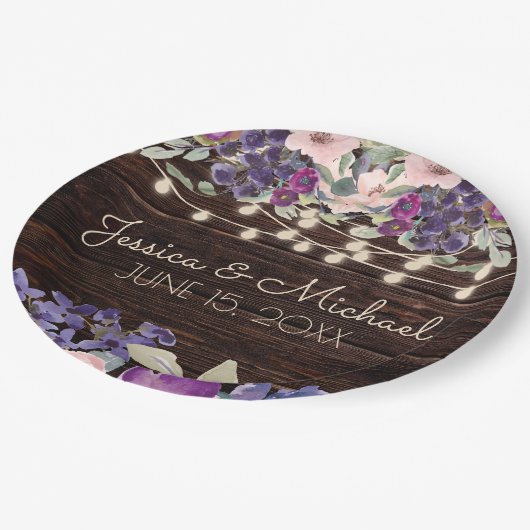 ウッドパープル素朴フローラストリングラ結婚イト ペーパープレート (アングル)