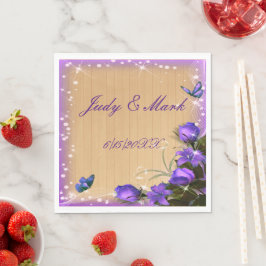 ウッドパープル素朴フローラバタフライ結婚ズ紙 スタンダードランチョンナプキン