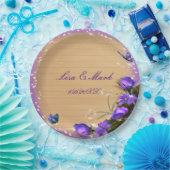 ウッドパープル素朴フローラバタフライ結婚ズ ペーパープレート (パーティー)