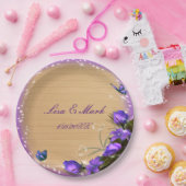 ウッドパープル素朴フローラバタフライ結婚ズ ペーパープレート (パーティー)