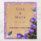 ウッドパープル素朴フローラバタフライ結婚ズ ワインラベル (シングルラベル)