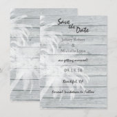 ウッドビーチでのパームツリーの結婚式 Save the Date 招待状 (正面/裏面)