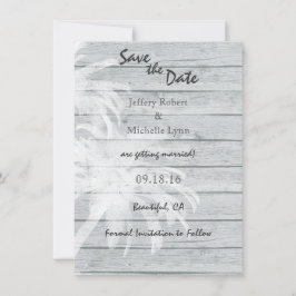 ウッドビーチでのパームツリーの結婚式 Save the Date 招待状