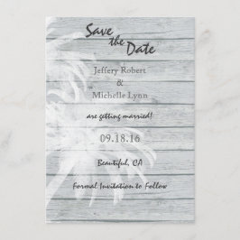 ウッドビーチでのパームツリーの結婚式 Save the Date 招待状