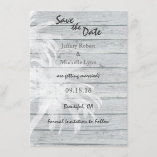 ウッドビーチでのパームツリーの結婚式 Save the Date 招待状