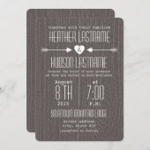 ウッドビームの矢とハートの組み合わせのラスティックホワイト 招待状 (正面/裏面)