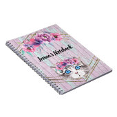 ウッドピンクかわいらしの背景のフェイク子猫顔 ノートブック (右側)