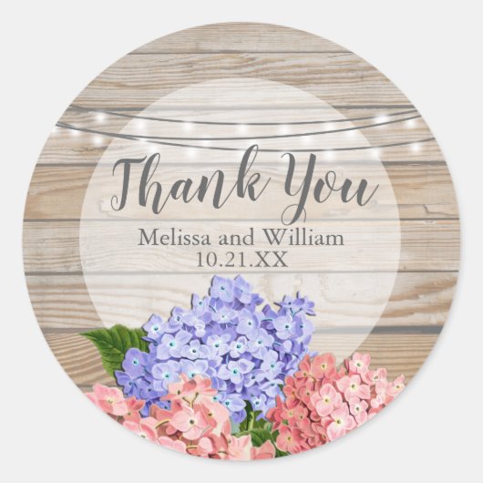 ウッドピンクアジサイのストリングライトブライダル ラウンドシール (正面)