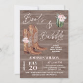 ウッドピンクフローラブーツ&バブリーブライダルシャワー 招待状 (正面)